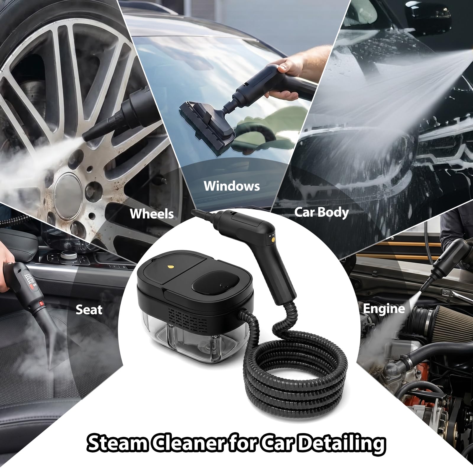 Vaporeta Limpieza Hogar, 2500W Limpiador a Vapor de Mano con Mango Regulable en 3 Niveles y Depósito de Agua 1600ML Limpiadoras a Vapor Portátil para Limpiar Cocinas, Baños, Coches, Ventanas