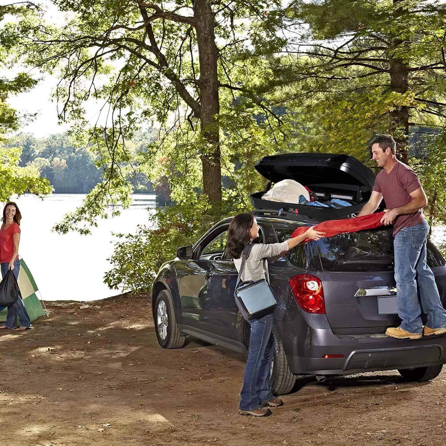 Heavy-Duty Hard Shell Roof Top Cargo Carrier for Car/SUV/Truck - Waterproof, Dual-Sided Opening, Lock & Security Keys, Tool-Free Install, Reinforced Straps, 165 lbs, Black - 350L Storage