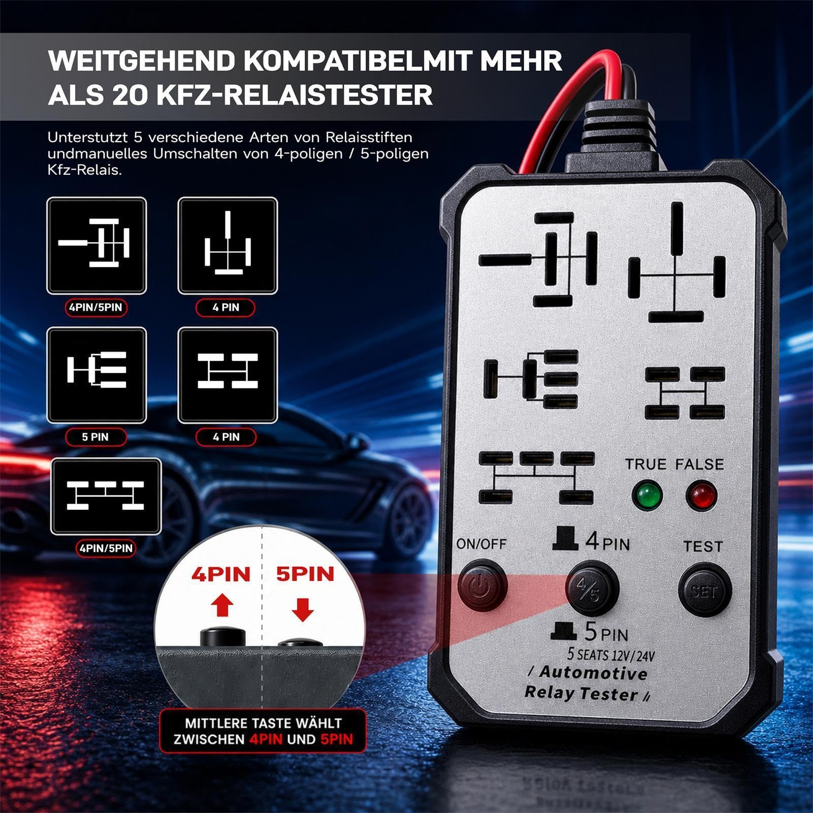 Comprobador de relés de coche 12 V 24 V con indicador luminoso integrado