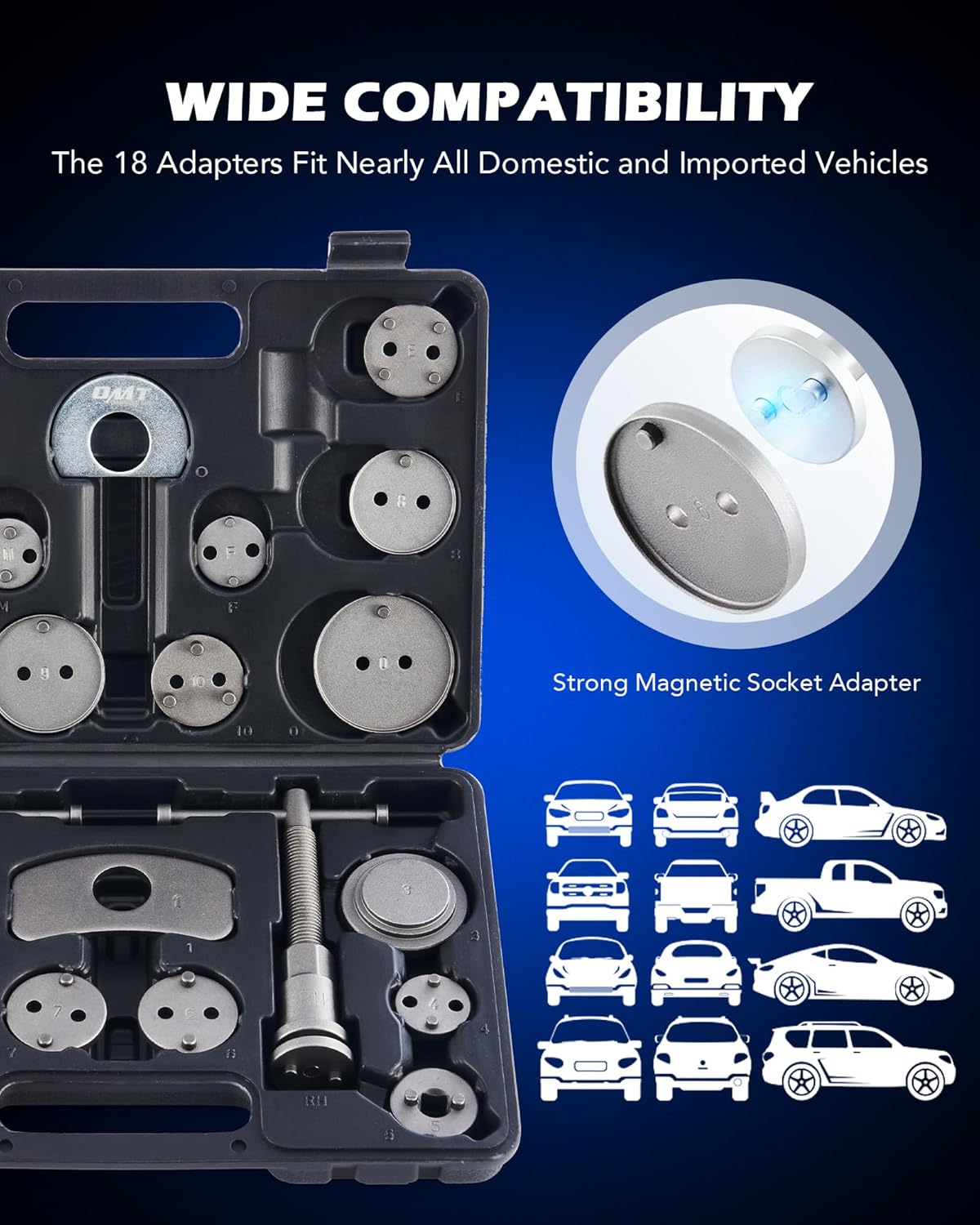 Orion Motor Tech Brake Caliper Wind Back Tool Kit and 1/2" Adapters and 45° Flaring Tool Kit & 2 in 1 Brake Caliper Compression Tool & Brake Bleeder Kit, Bundle