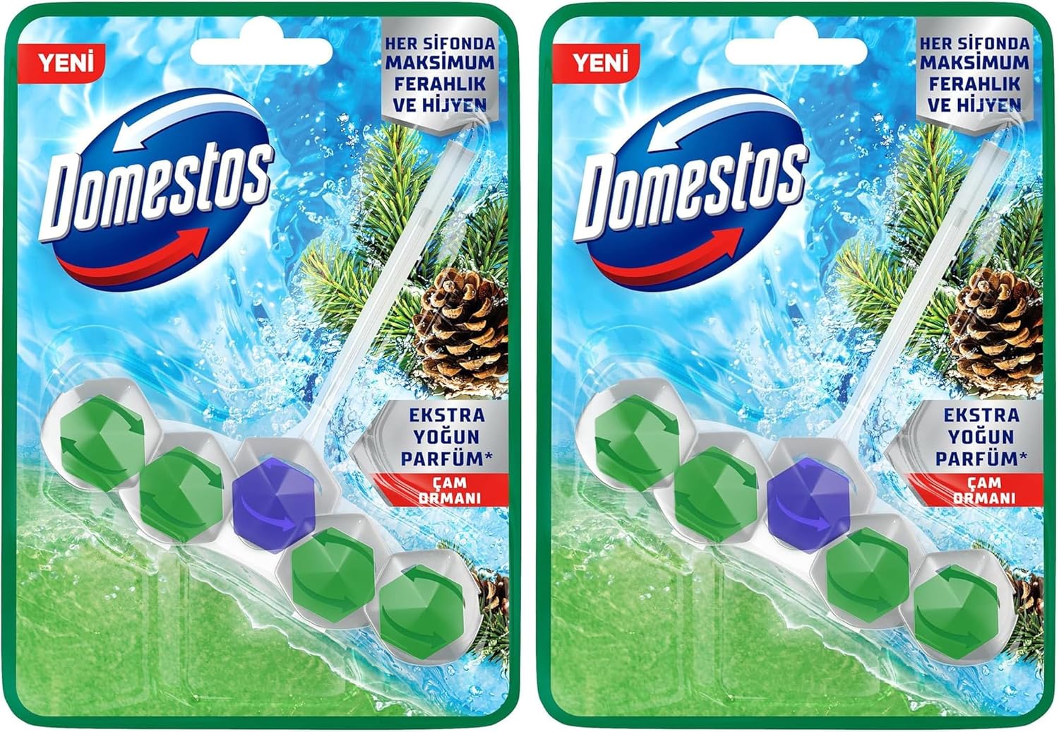 Domestos WC Blok 5'li Güç Tuvalet Bloğu Çam Ferahlığı Maksimum Hijyen 50 G 2li paket