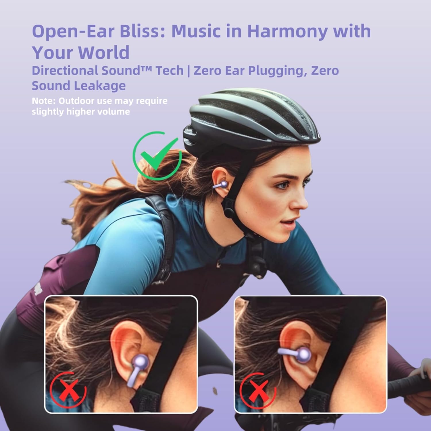 Elegant Touchscreen Clip-On Earbuds, Wireless Open Ear Headphones with 1.3" Color Display, Bluetooth 6.0, 50H Playtime, Ultra-Light 4.1g, IPX5 Waterproof, Perfect for Yoga/Running/Workouts,purple - Image 8