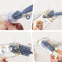 Vista 2 de Juego de cepillos para limpiar botellas y popotes, cepillo de silicona para botellas con mango resistente para botellas de agua, vasos, biberones