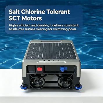 Robotic Pool Skimmer, Solar Powered Automatic Pool Cleaner, Silver