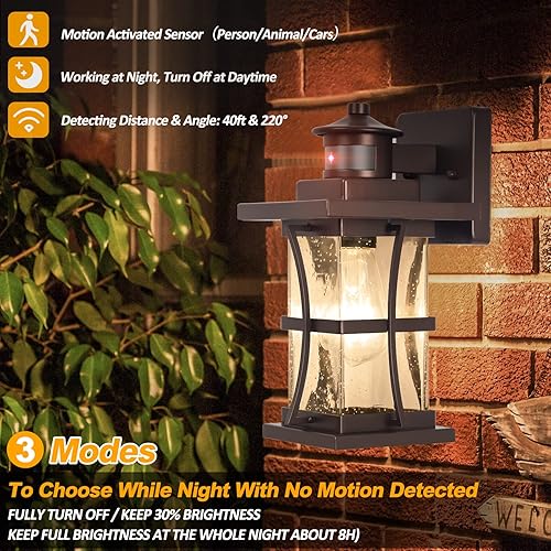 Miniatura 2 de Luces exteriores con sensor de movimiento, iluminación exterior de bronce aceitado del anochecer al amanecer, aplique de pared avanzado para