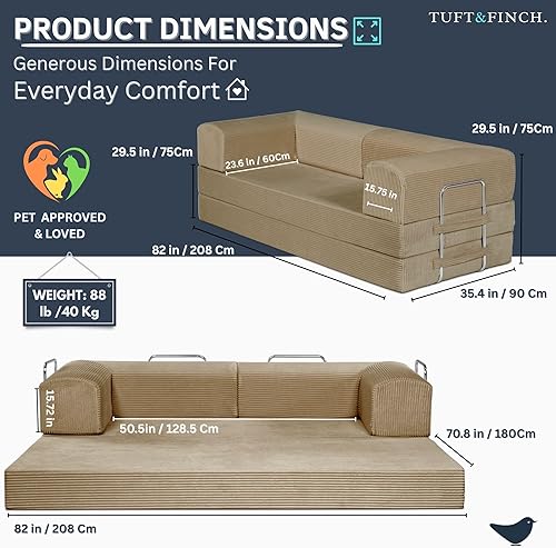 Miniatura 3 de TUFT & FINCH Sofá extraíble de 3 plazas premium, sofá biplaza convertible para cama, sofás para sala de estar, oficina, apartamento y espacios