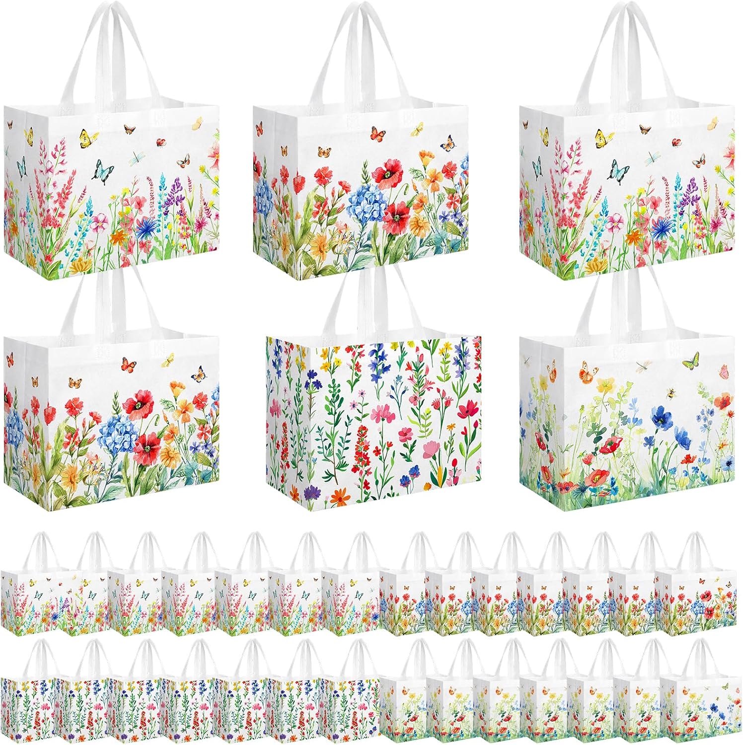 Shinylin 36 Pcs Large Floral Gift Bags with Handle 13 x 10 Women Butterfly Gift Bag Reusable Flower Non Woven Tote Bag Bulk for Anniversary Wedding Birthday Baby Shower Shopping Tea Party Holiday
