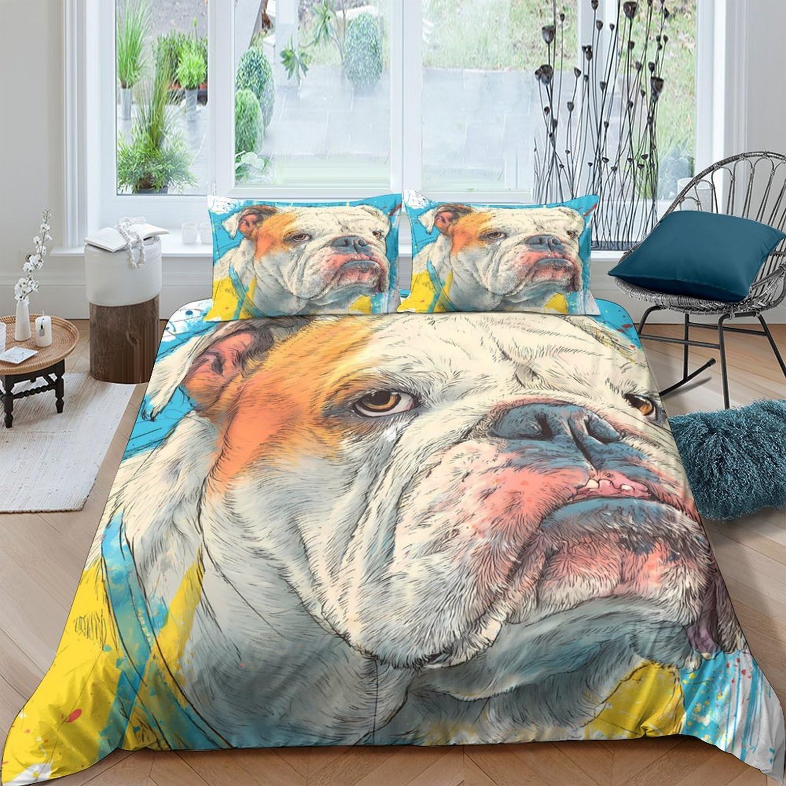 Ctjqhvkz Style-9 3D Printed Bulldog Art Fitted Sheet Microfiber Soft Breathable Dog Illustration Mattress Cover For Bedroom Decor Single（135X200cm）