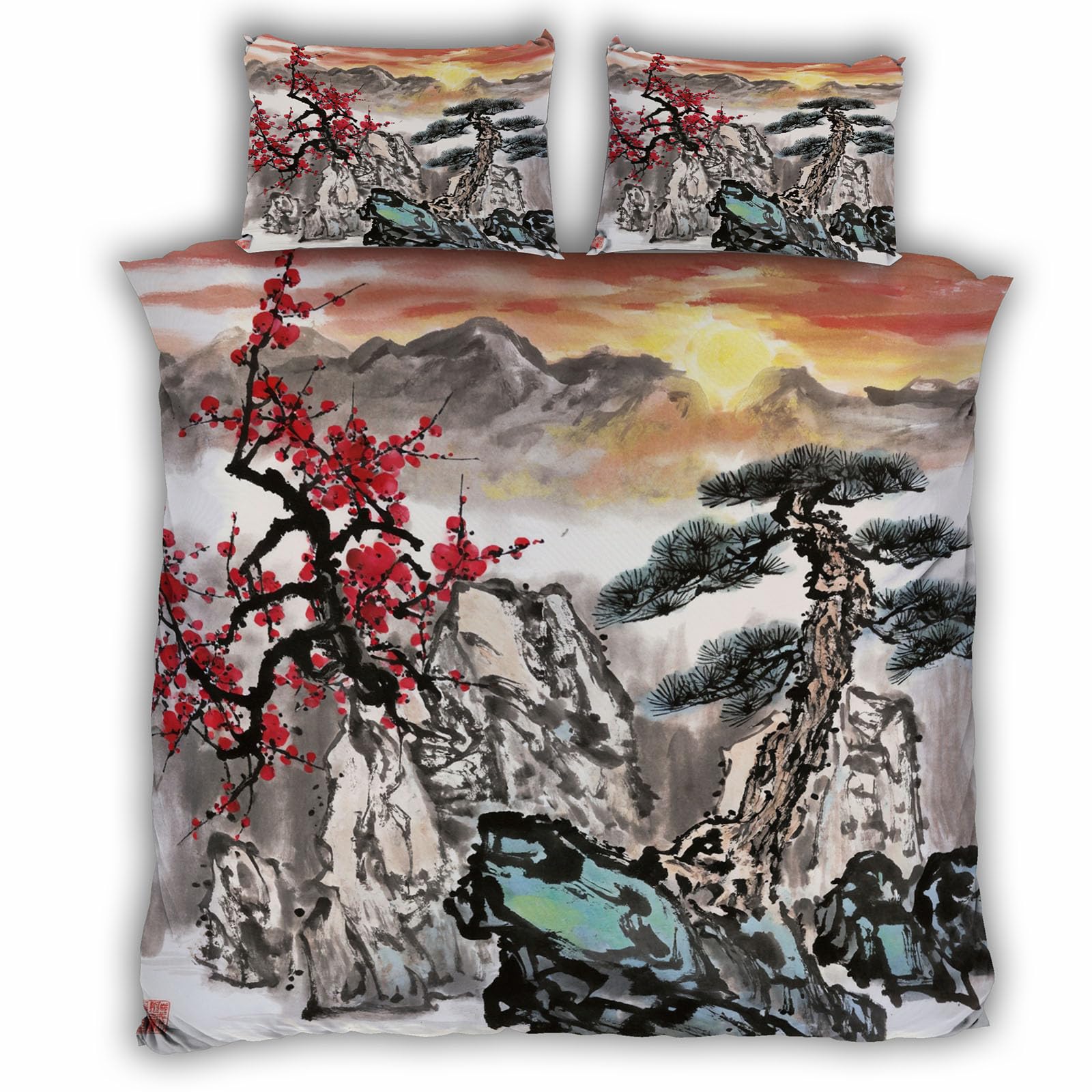 Housse de couette fleurs de cerisier 220x240 pour une chambre style japon zen