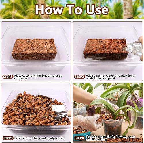 Miniatura 33 de Legigo Paquete de 6 chips de coco para plantas, 6.6 libras, 100% orgánico de chips de coco para macetas con bajo equilibrio EC y PH, sustrato de 6