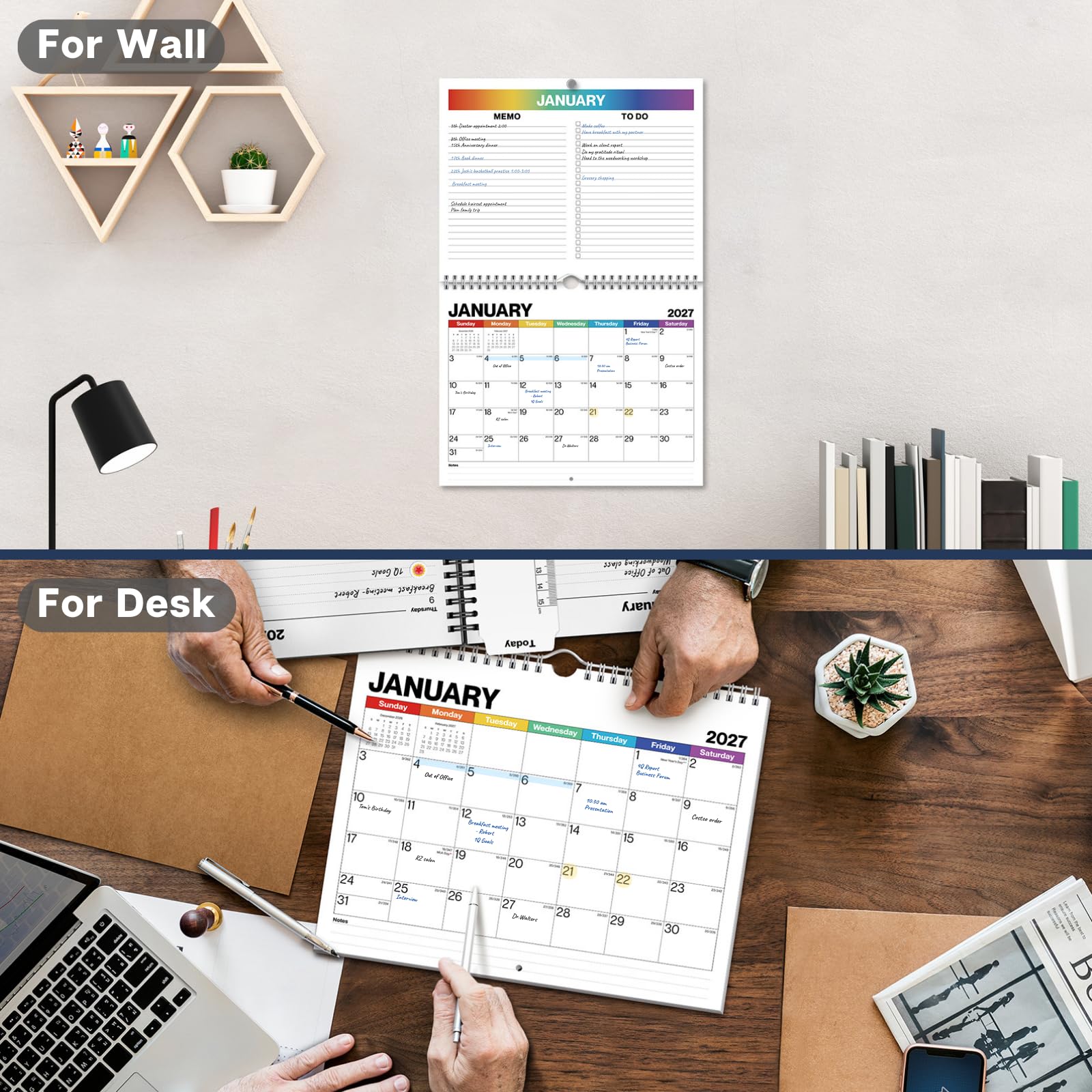 Dunwell Wandkalender 2025, 21,6 x 27,9 cm (bunt), kleiner Monats-Schreibtisch- oder Spiralkalender zum Aufhängen für Zuhause oder Büro, Premium-Qualität, perfekte Größe