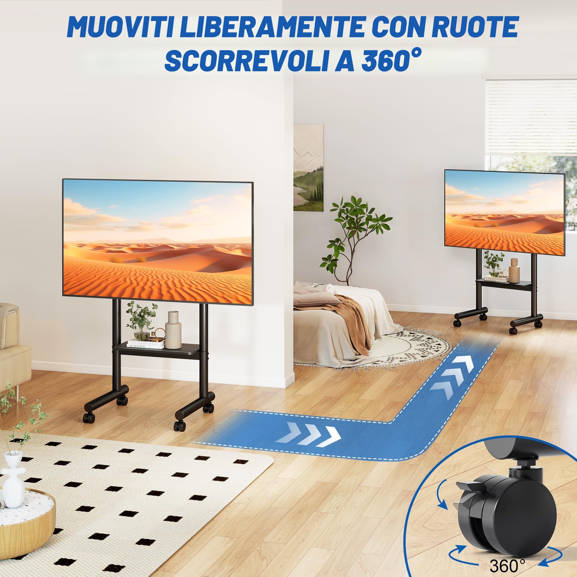 5Rcom Supporto TV Mobile - Carrello Regolabile con Ruote per TV 32-70 Pollici, fino a 50 kg, con Ripiano (LCD/LED/OLED)