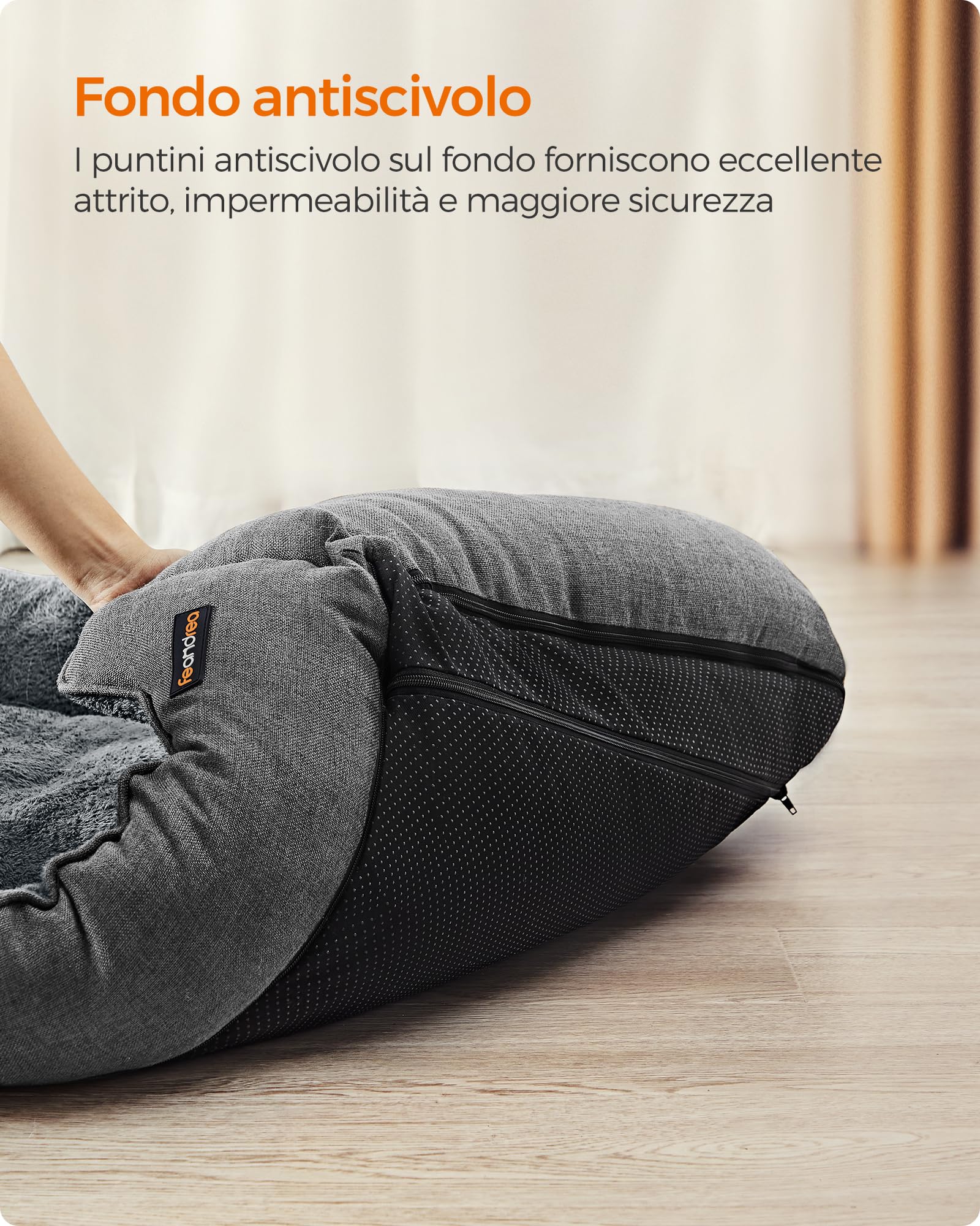 Feandrea Cuccia per Cani, Lettino per Animali in Simil Lino, Bordi Rialzati, Fondo Antiscivolo, Copertura Sfoderabile per Lavaggio, XXL per Cane Extra Grande, 120 x 90 x 30 cm, Grigio Chiaro PGW013GG