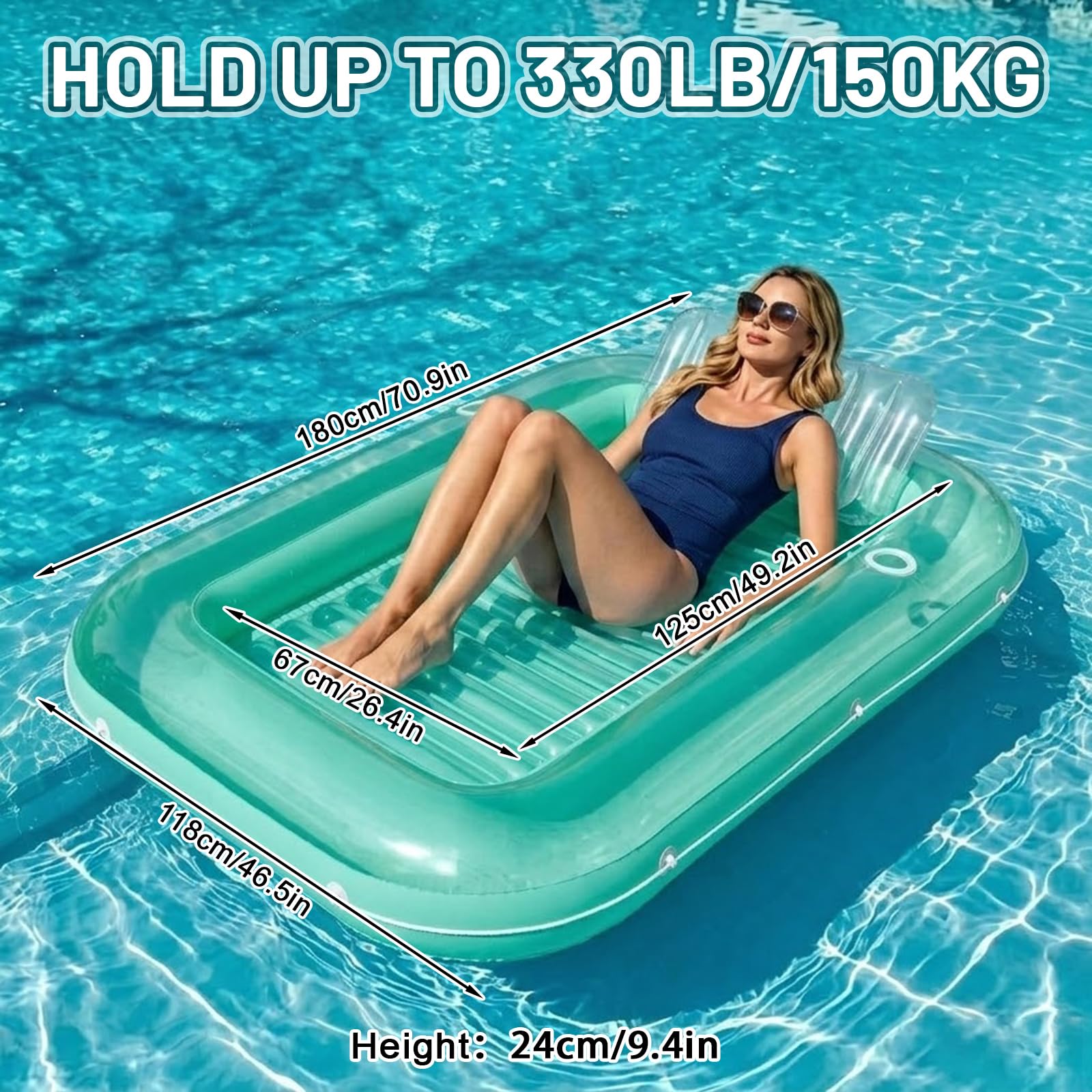 SEDEX Piscina gonfiabile per adulti, materassino ad aria con cuscino e 2 portabicchieri, piscina solare per 1-2 persone, sdraio ad acqua, per giardino, balcone, terrazza, materasso estivo