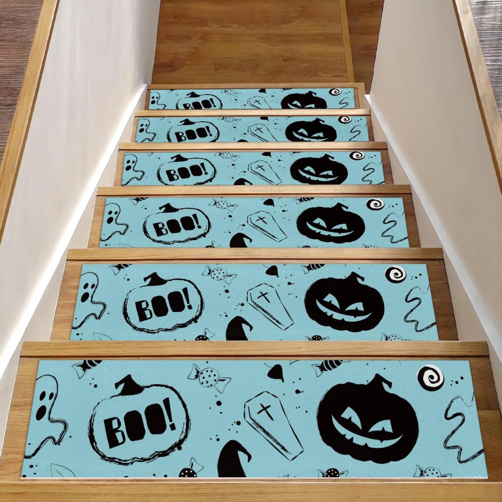 Almohadillas antideslizantes para peldaños de escalera lavables con diseño de calabazas