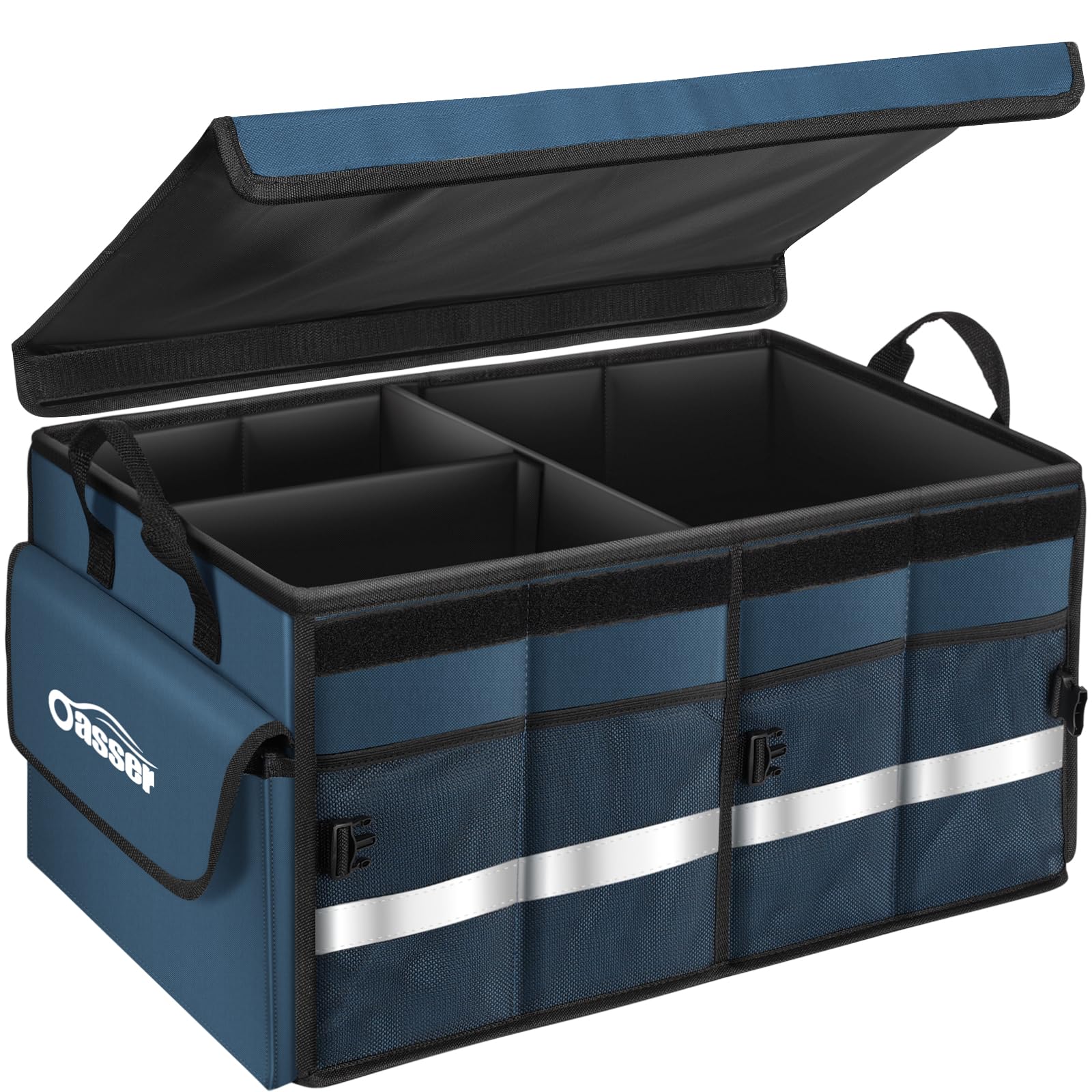 Oasser Kofferraumtasche Kofferraum Organizer mit Deckel Auto Kofferraum Organizer Autotasche Auto Kofferraum Box Praktisch Wasserdicht Rutschfest Faltbar mit Aluminium Griffe Reflexstreifen