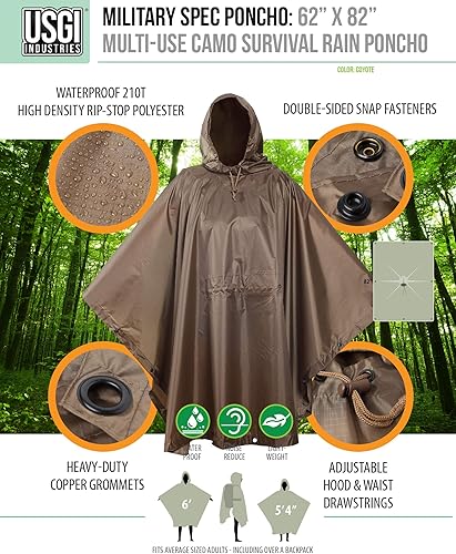 Vista 35 de USGI Industries Poncho de estilo militar Multi Uso Rip Stop Camuflaje Rain Poncho Marpat