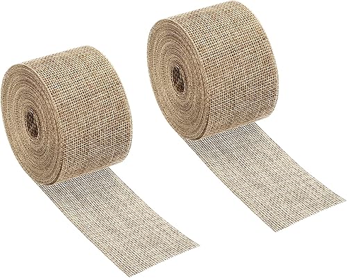 PATIKIL Cinta de tela de arpillera de 2 pulgadas de ancho, 11 yardas, paquete de 2 rollos de yute de alambre de envoltura natural para el hogar,