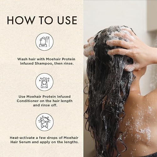 Miniatura 5 de MOEHAIR TRIO Pack de champú, acondicionador y suero para el cabello con infusión de proteínas, fortalece, hidrata, nutre, añade brillo y retiene la