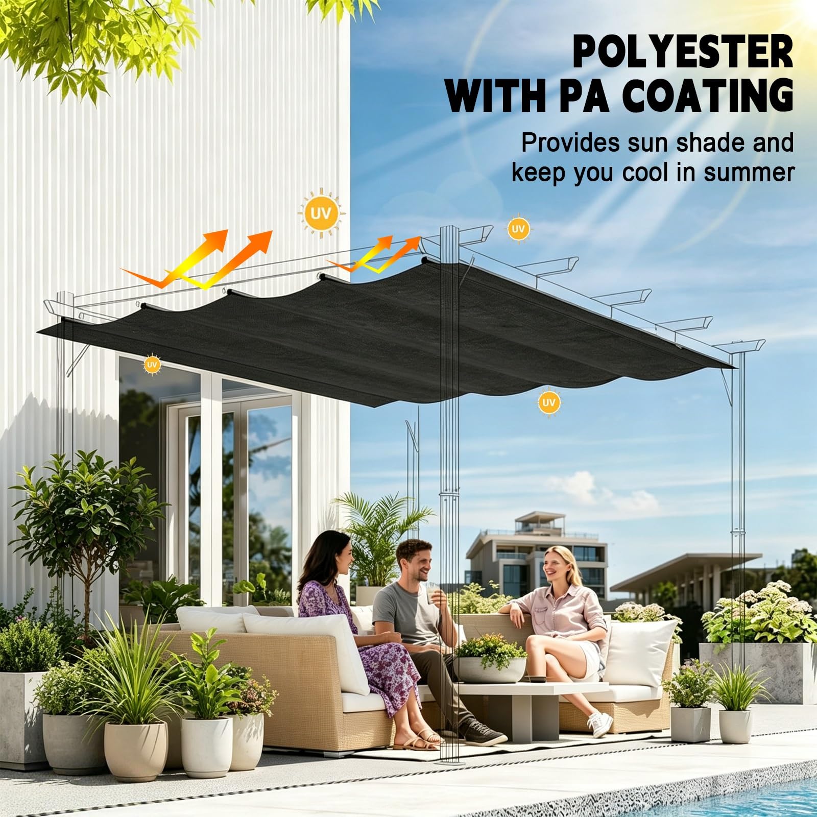 Wodoodporny Żagiel Ogrodowy 80 x 400 cm Wodoodporny Poliester Pes Z Blokadą UV 95% Żagiel Przeciwsłoneczny Premium Prostokątny Na Zewnątrz Ogród Patio Na Imprezę, brązowy