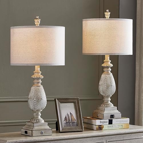 Juego de 2 lámparas de mesa regulables de 3 vías de 26.25 pulgadas con control táctil rústico con puertos de carga USB duales para dormitorio, disponible en Yaxa Peru