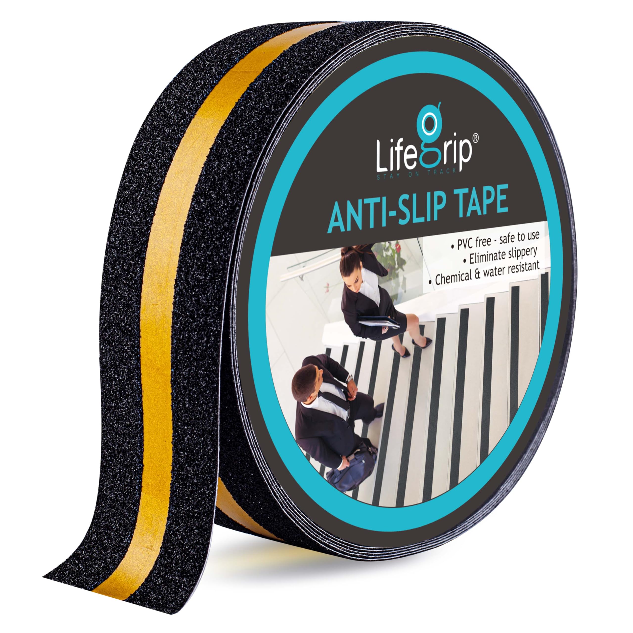LifeGrip Anti Slip Traction Tape with Reflective Stripe, Best Grip, Friction, Abrasive Adhesive for Stairs, Tread Step, Indoor, Outdoor, Black (2" X