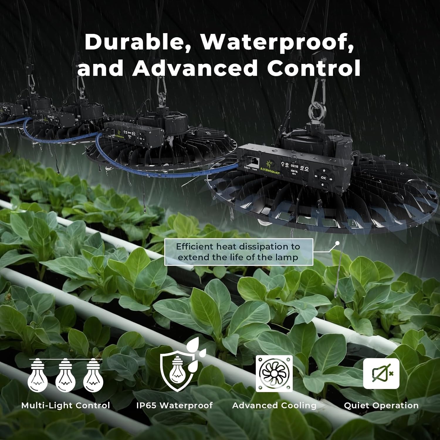 Hanging Grow Light for Indoor Plants, Full Spectrum LED, 200W High PPFD, Dimmable with Timer & Daisy Chain, IP65 Waterproof Grow Light, Ideal for Seed Starting, Veg, Flowering & Fruiting