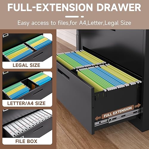 Miniatura 3 de AFAIF Archivador de 4 cajones, archivador lateral de metal con cerradura, archivador de bloqueo para organización de oficina en casa, gabinete de