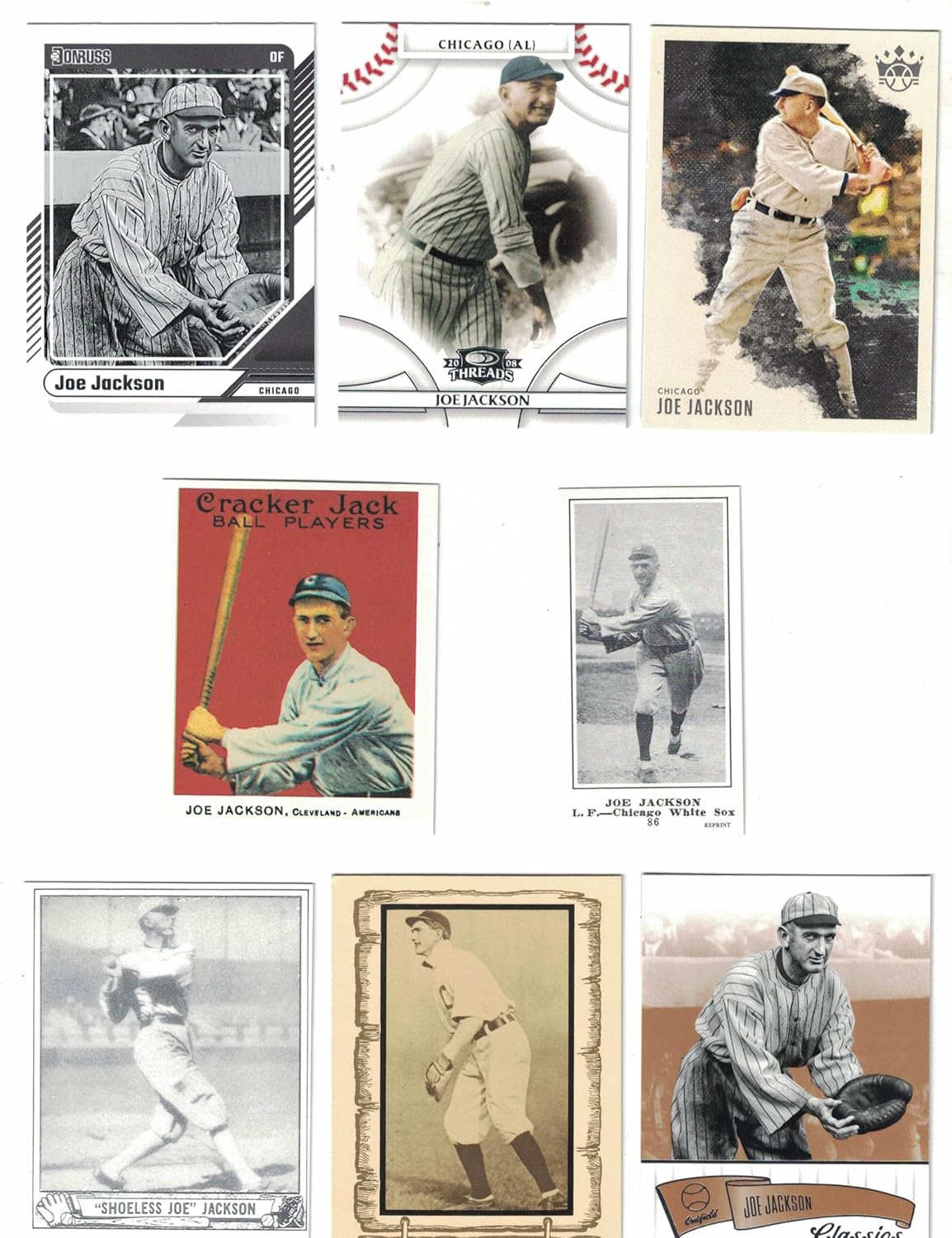 Shoeless Joe Jackson/Nice Lot of (8) Different Baseball Cards Featuring Shoeless Joe Jackson! Includes Cards from Panini, Reprints and more! All Different! Future Hall of Famer?