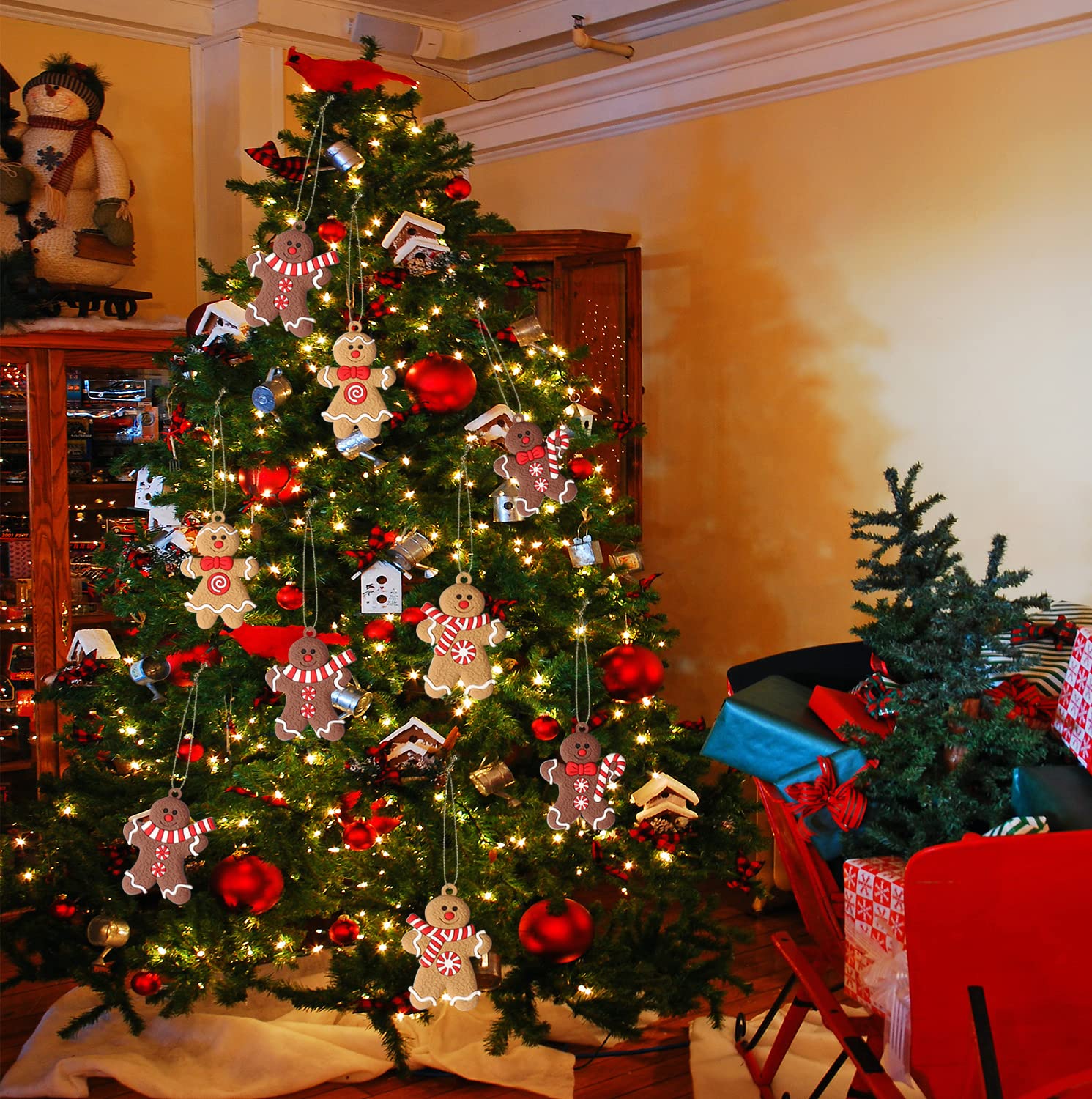 Omino Pan di Zenzero Natale Set, Decorazioni Albero di Natale, 12 Pezzi Ornamento Pan Zenzero,Pendenti con Spago per la Addobbi Albero di Natale e Festa la Casa Decorazioni