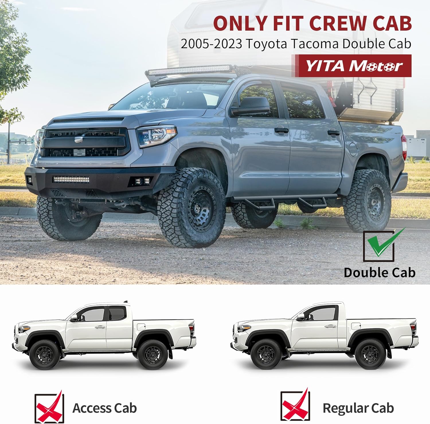 YITAMOTOR Drop Down Running Boards Compatible with 2005-2023 Toyota Tacoma Double Cab Crew Cab, Carbon Steel Side Steps Nerf Bars Rails