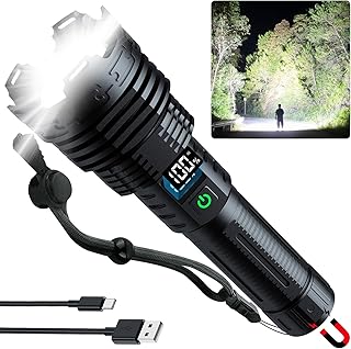ALSTU Rechargeable Flashlight High Lumens LED: 900,000 Lumens Bright Powerful Tactical Flash Light with Magnetic Base, Digital Display, 5 Modes, IPX6 Waterproof Flashlights for Camping Emergencies