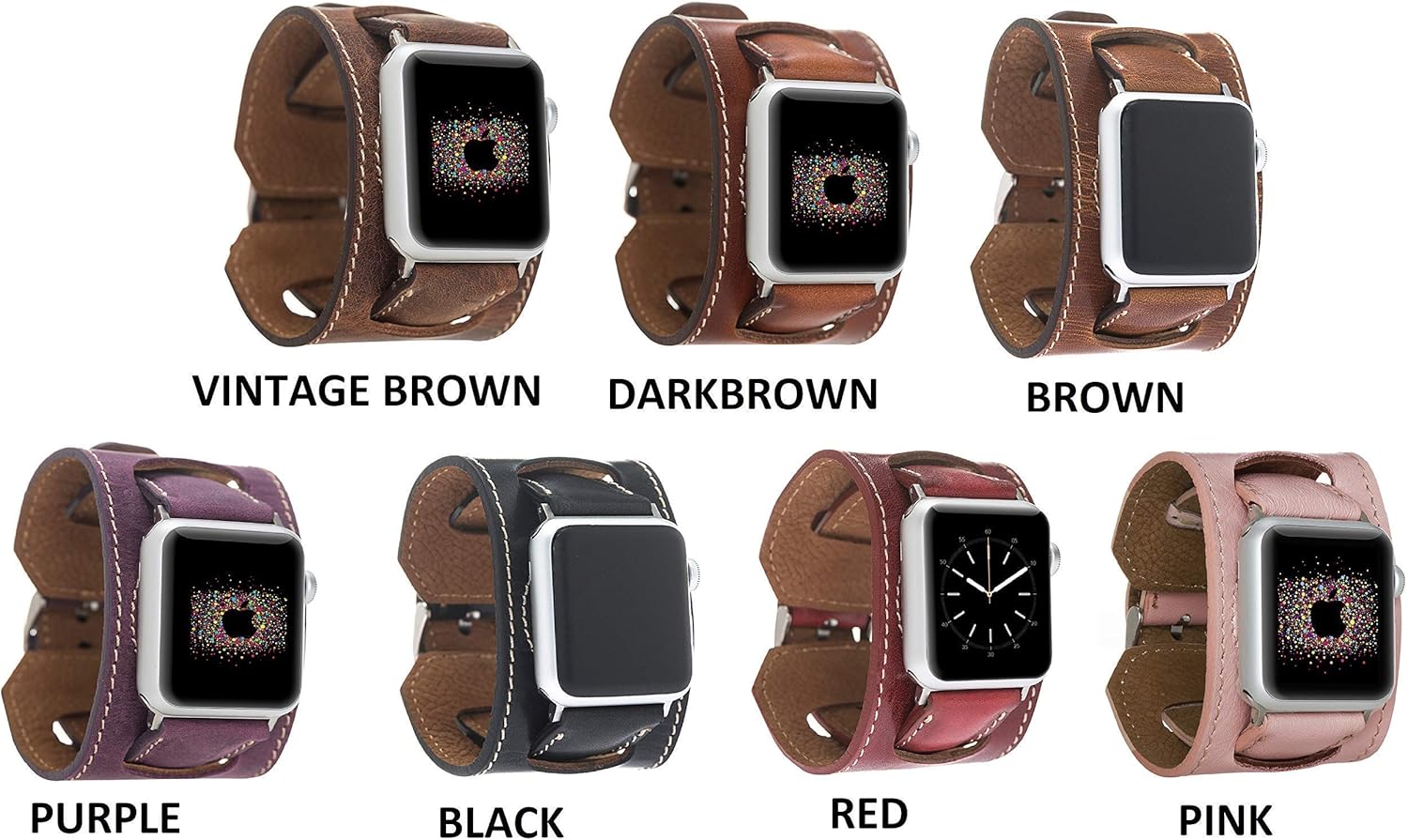 VENOULT Cuff Bands fits to iWatch Series 11-1, Ultra 2-1, Compatible with Apple Watch for Man or Women 49mm, 45mm, 44mm, 41mm, 40mm, Dark Brown Genuine Leather Bull Strap, HANDMADE