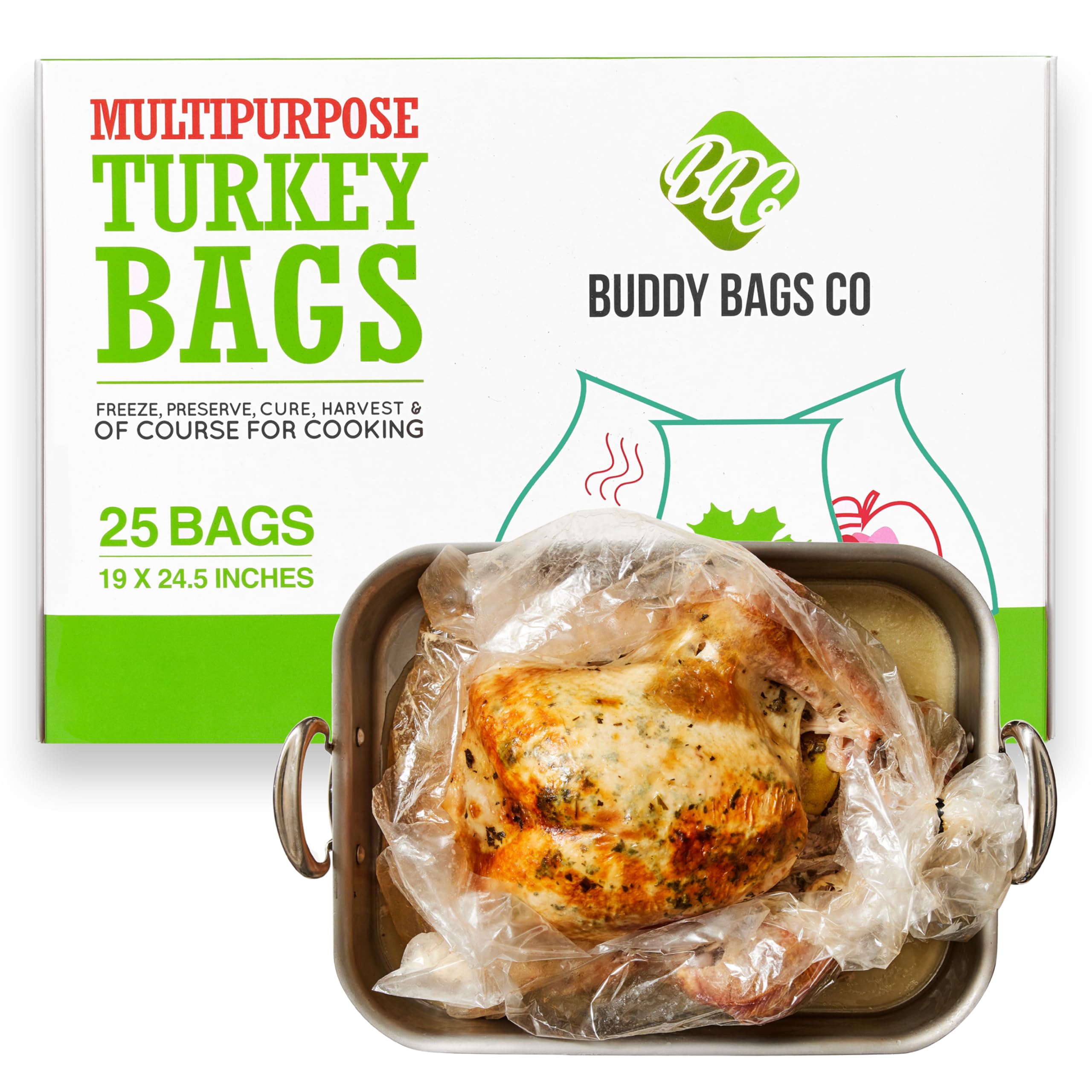 Multipurpose Turkey Oven Bags - Made in USA - 19" x 24.5" - 25 Pack
