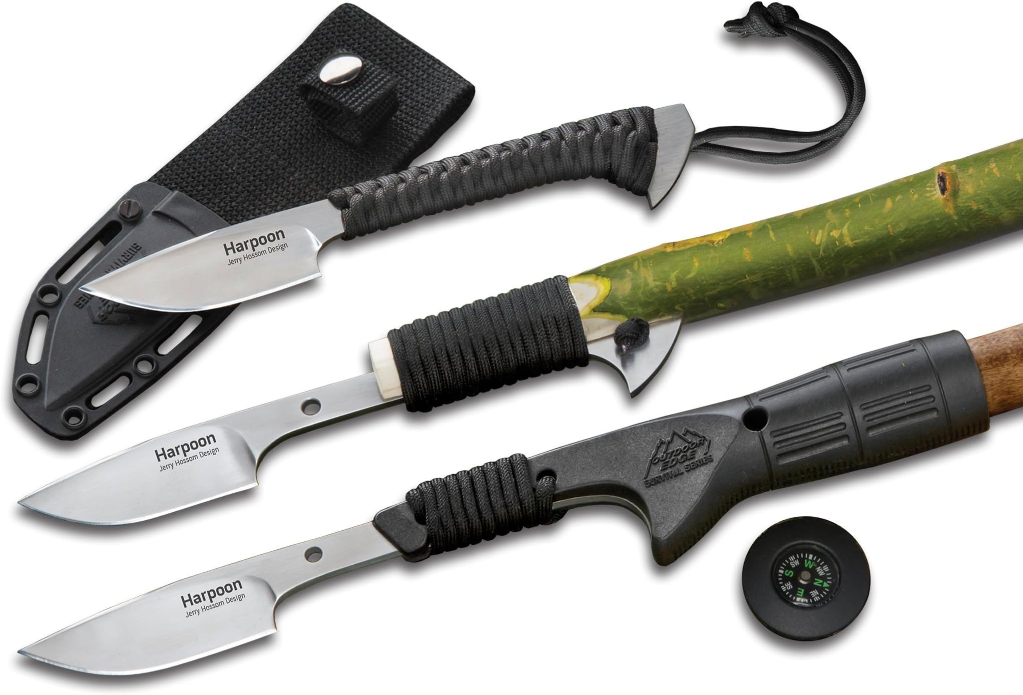 Outdoor Edge Harpoon - Tactical Survival Outdoor Knife with Paracord Wrapped Handle with Threaded Blade Holder that Screws onto a Standard Broom Handle - Includes Nylon Belt Sheath