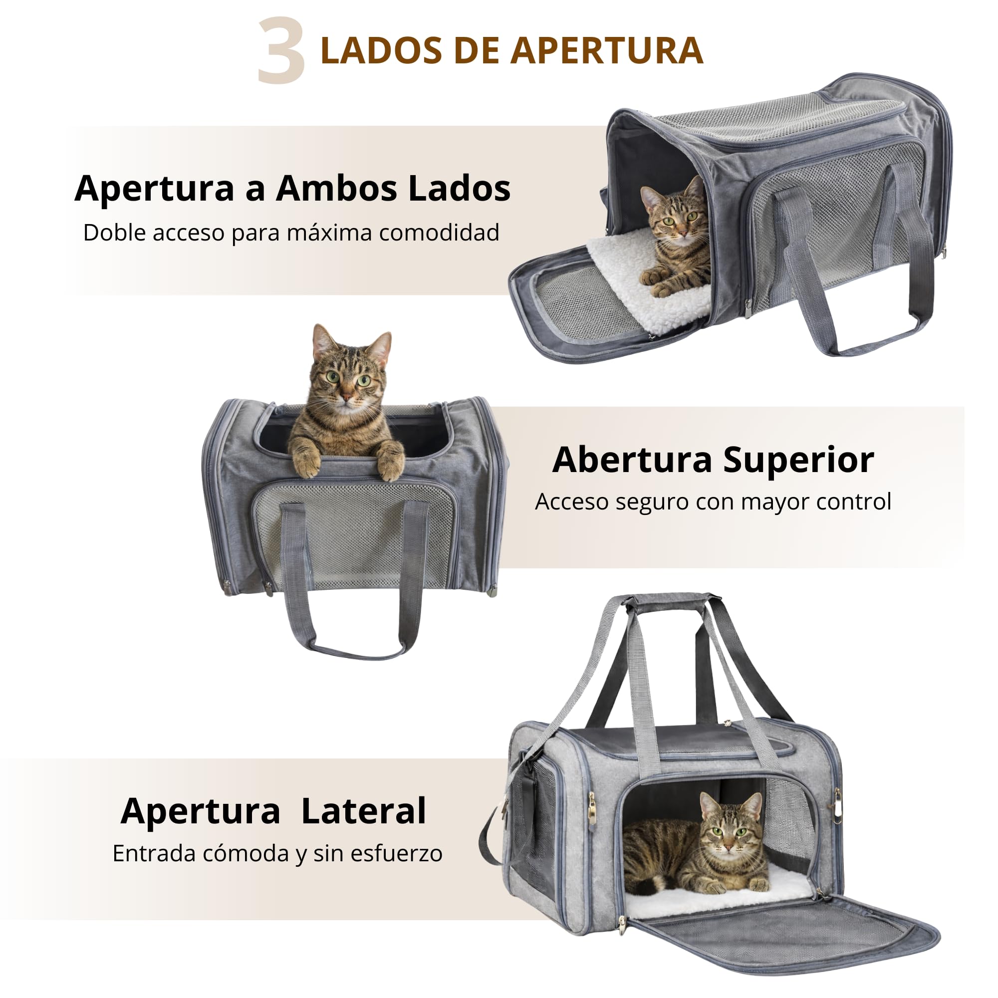 Transportín para Gato Apto para Avión – Bolsa Blanda y Plegable hasta 8 kg con Asa y Correa – Ideal para Viajes y Coche