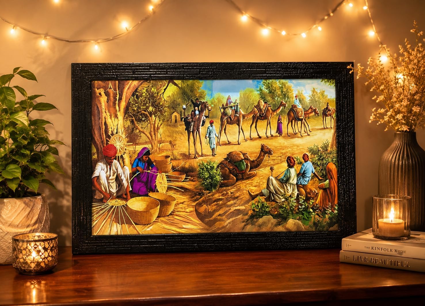 LIFEHAXTORE Wood Village Scene Art Framed Painting| Ready To Hnag - (13.5 X 19.5 Inch, Multicolor)