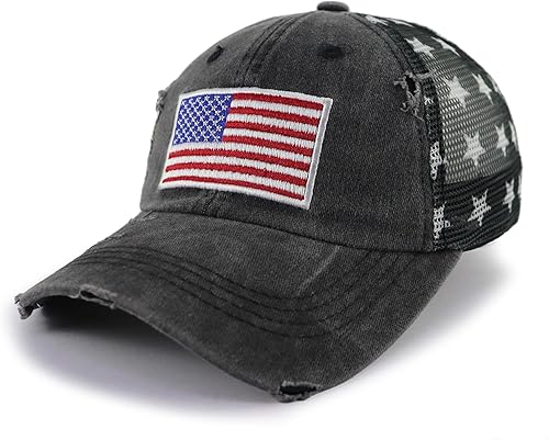 Miniatura 2 de Vxchkerm Gorra de béisbol de malla con diseño de bandera estadounidense de Estados Unidos para mujer divertida y ajustable bordada desgastada con