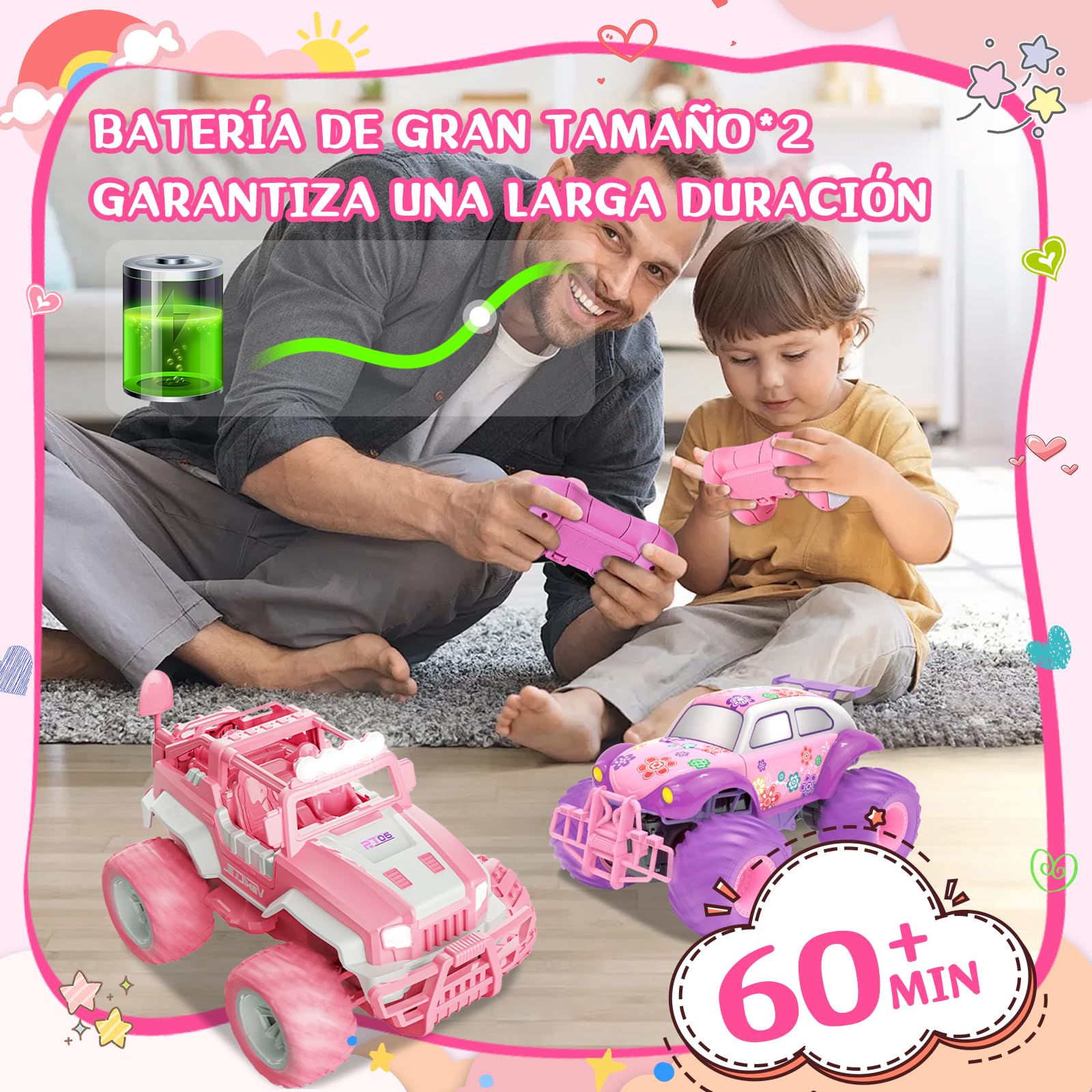Genérico IEEILULU Mando a Distancia RC Rosa, 1/18 Coche Teledirigido Todoterreno, Coche Teledirigido SUV, Coche Escarabajo Todoterreno, Apto para3-12 Niños Niñas, Juguete (Rosa Jeep)