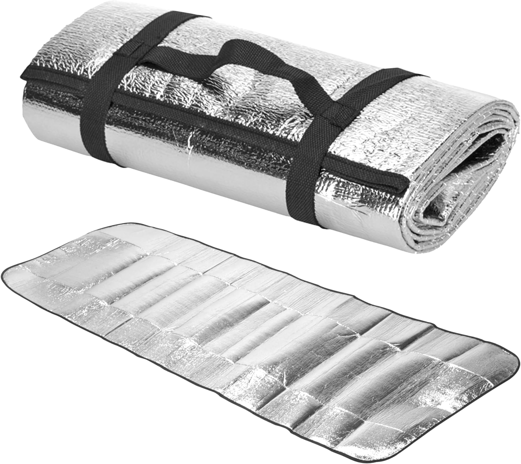 Foil Camping Mat with Foam – Lightweight, Foldable & Portable Thermal Sleeping Pad with Buckles – Aluminium Camping Roll Mat for Trekking, Hiking, Picnics & Beach Trips