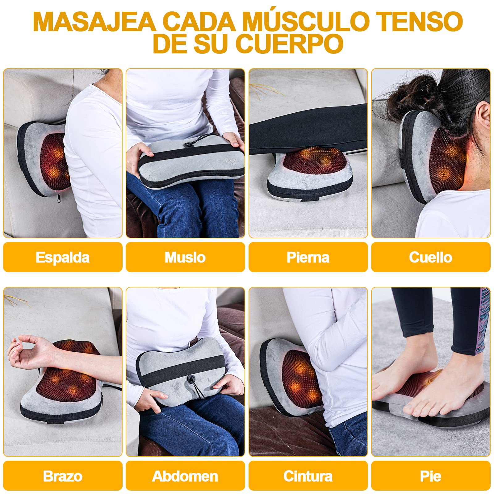TAKRINK Cojín Masaje Shiatsu con 8 Nudos y 3 Niveles de Velocidad Masajeador de Cuello Espalda y Hombros con Función de Calor y Control Remoto