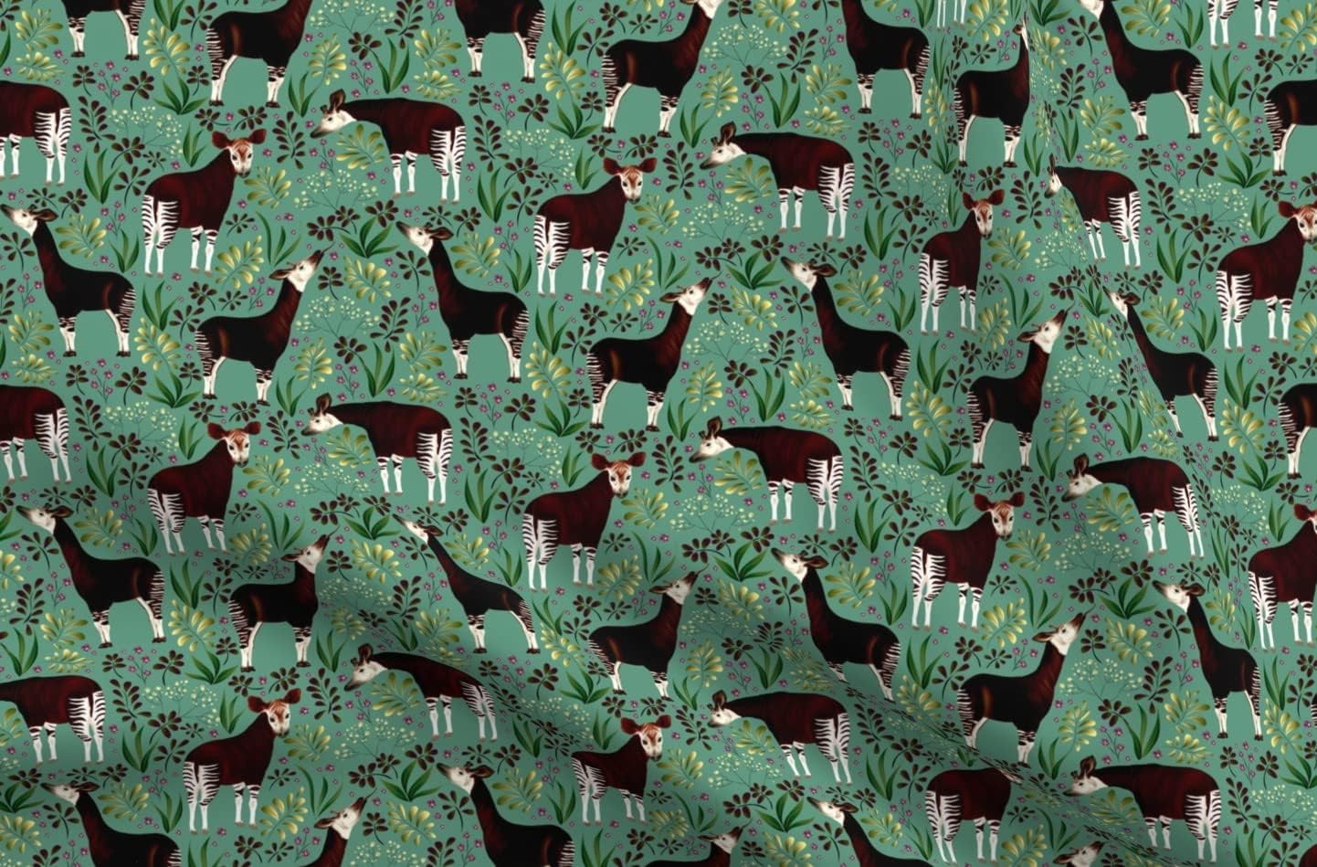 Spoonflower Fabric - Maximalist Okapi Exotic Animal African Safari Tropical Rainforest Printed on Petal Signature Cotton Fabric Fat Quarter - Sewing Quilting Apparel Crafts Decor