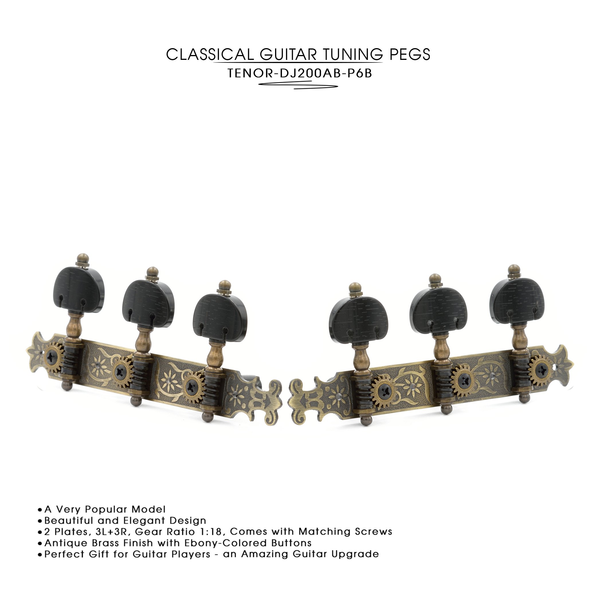 DJ200AB-P6B Tenor Accordatori per chitarra classica professionale accordatura pioli/meccaniche per chitarra classica o flamenco in ottone anticato.