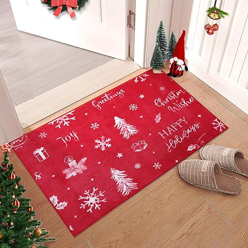Tapete de Navidad de 2 x 3 pulgadas, tapete decorativo de bienvenida de invierno, antideslizante, lavable, para baño, cocina, entrada, interior y
