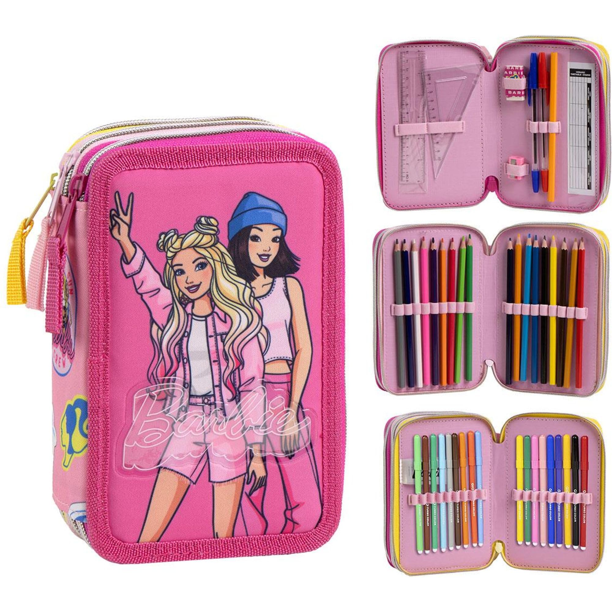 CERDÁ LIFE'S LITTLE MOMENTS Giotto Barbie Pencil Case with Accessories with Pencils, Markers and Pens | Triple Complete School Pencil Case with Barbie Design, Barbie, 12.5x6.5x19.5 cm, Licence