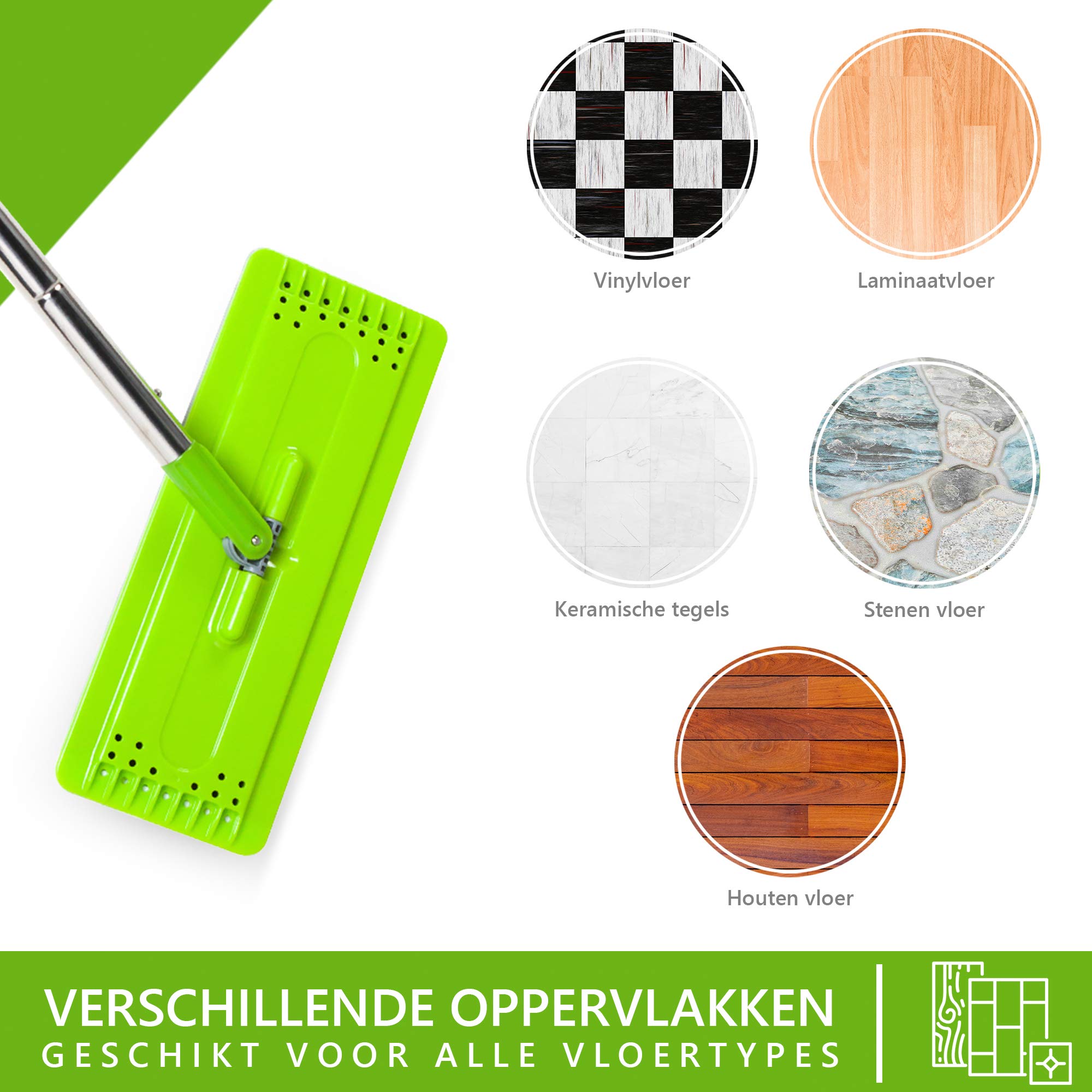 Dweil Vlakke vloermop Microvezelmop Vloerreinigingssysteem In hoogte verstelbare roestvrijstalen handgreep Spons Handdruk Comfortabel Microvezel Platte
