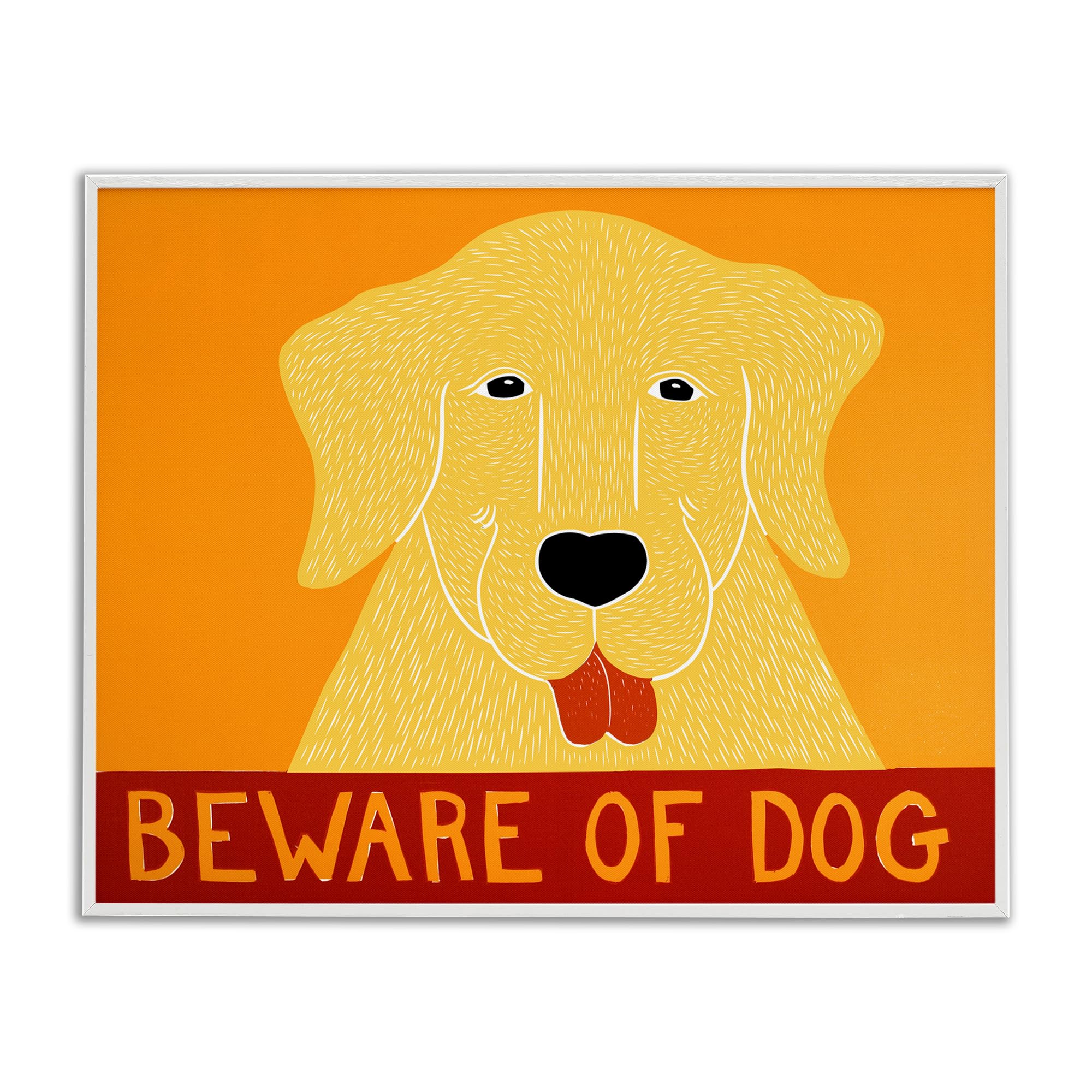 Cadre Attention au Chien Beware Of Dog Stephen Huneck Stupell jaune et rouge