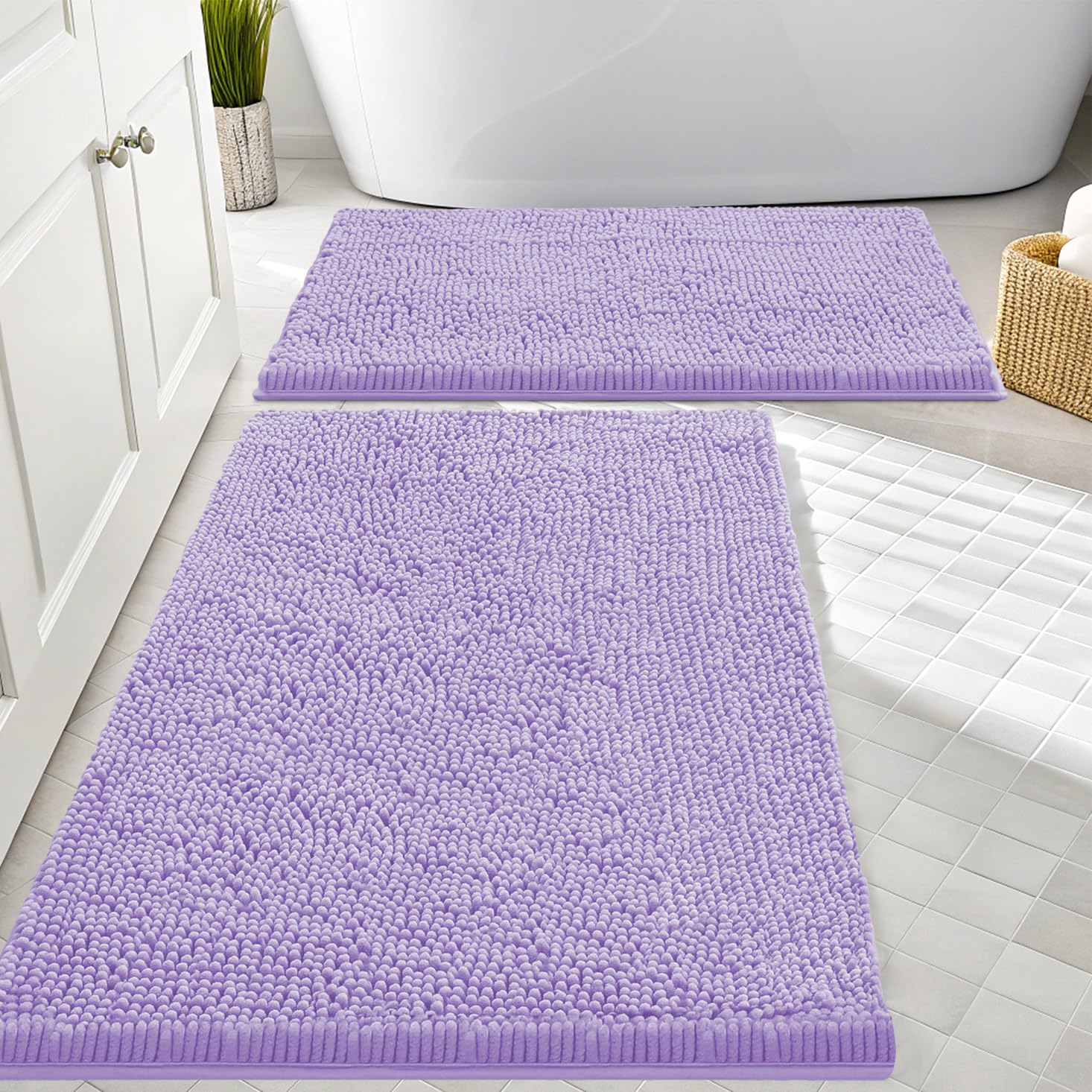 Smiry Chenille Bathroom Rugs Sets 2 Piece (30x20+24x16, Purple)