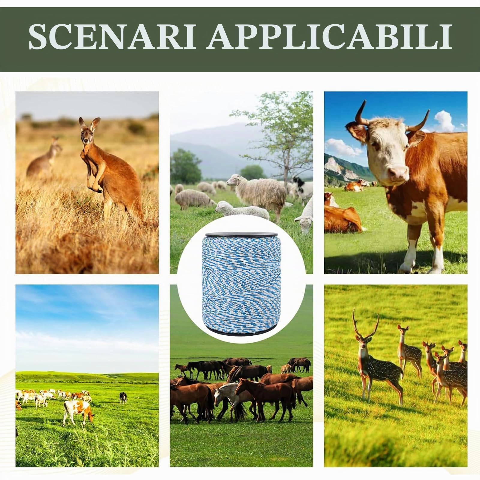 mumisuto Filo Per Recinto Elettrico 500/1000 Metri Con 6/9 Fili Conduttori, Filo Conduttore Tondo Per Recinti Elettrici Recinzioni Elettriche Per Animali Cinghiali Mucche Cavalli (Blu, 500M)