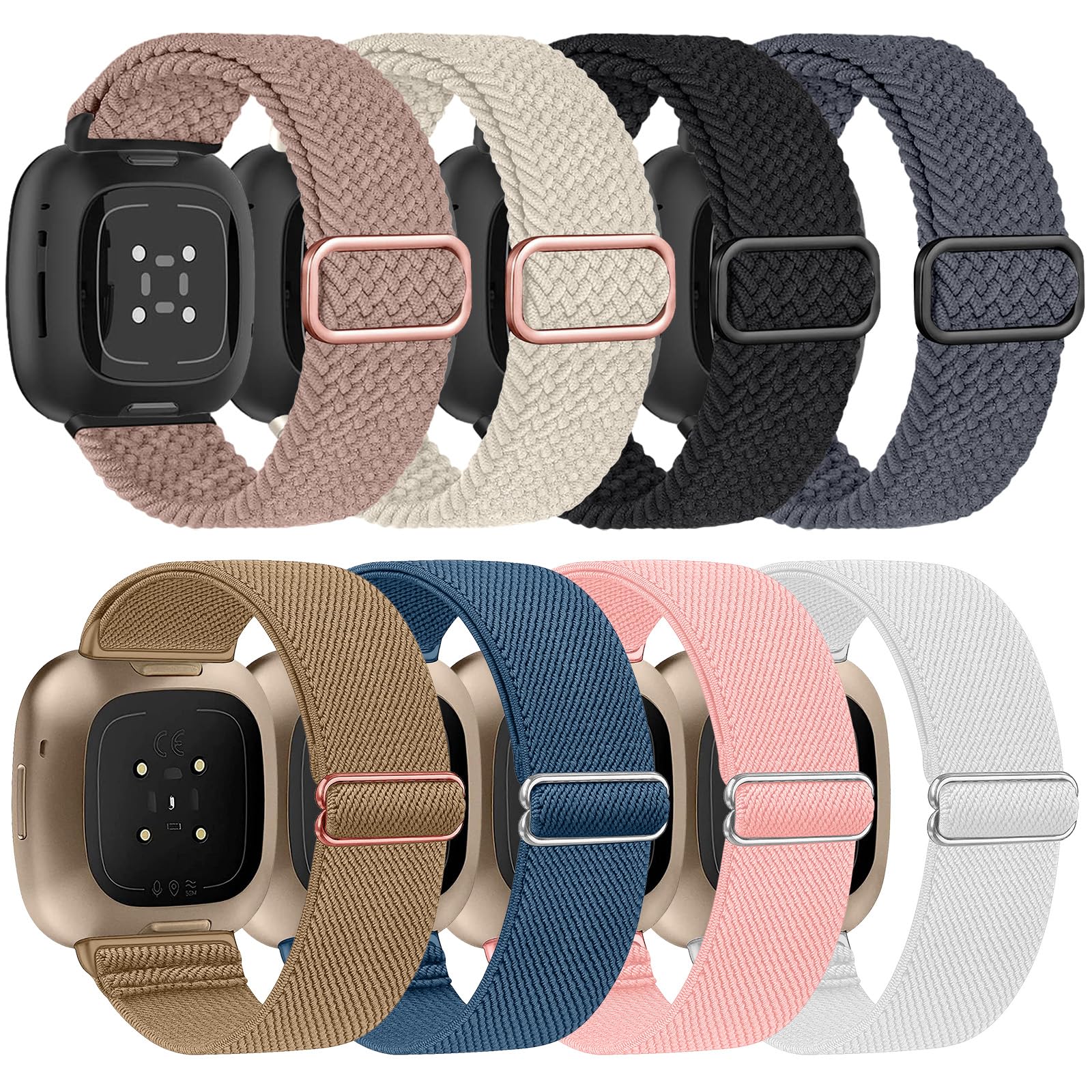 Zspoly 4 Stück Stretch Nylon Armbänder, Kompatibel mit Fitbit Versa 4/Fitbit Versa 3 Armbänder/Fitbit Sense 2/Fitbit Sense Armbänder, Einstellbare Weiche Woven Übung Armbänder für Männer und Frauen